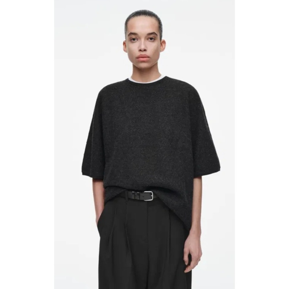 COS Oversized Boiled Merino Wool T-shirt Sweater Dark Gray Boxy Lagenlook L